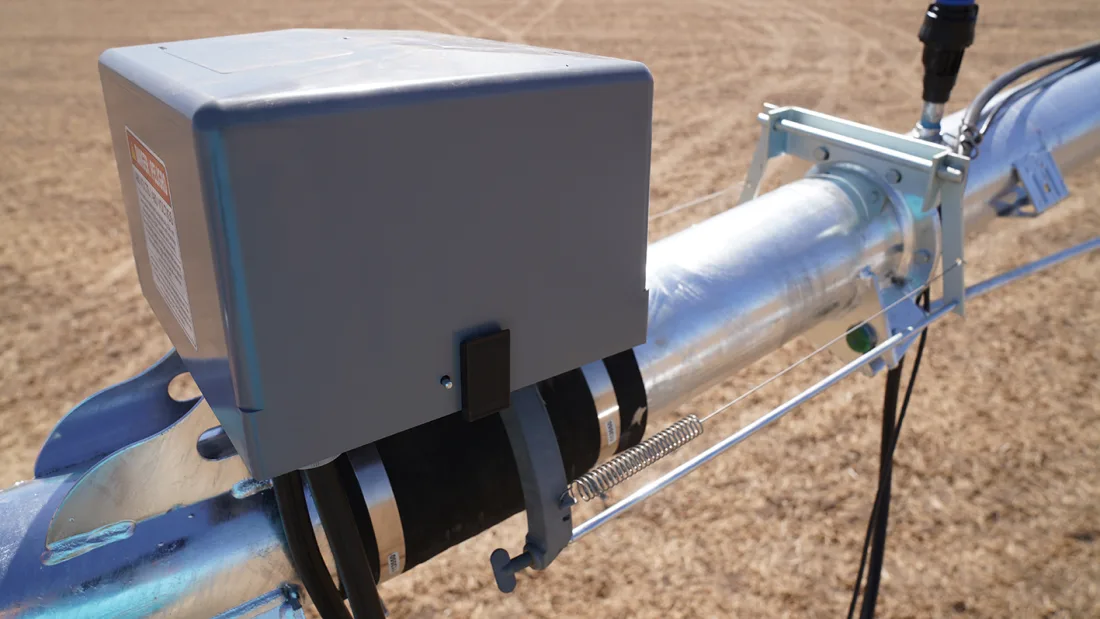 Reinke tower box mounted on a system span